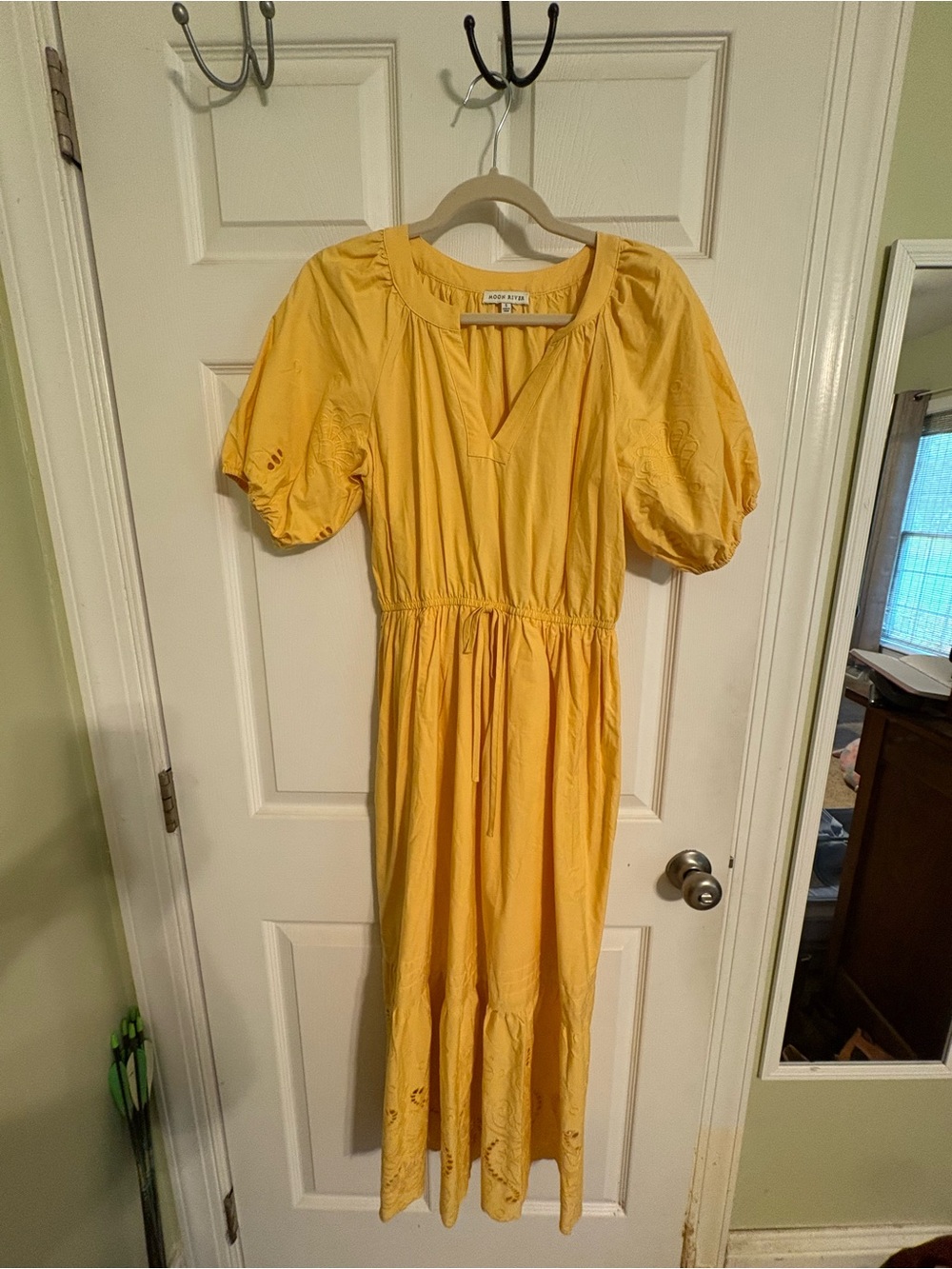 Moon River Yellow Puff-Sleeve Maxi Dress